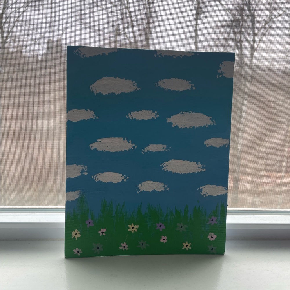 Hand-Painted Cloud and Flower Canvas Art